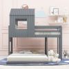 Wooden Twin Over Full Bunk Bed, Loft Bed with Playhouse, Farmhouse, Ladder and Guardrails