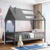 Twin Size Wood House Bed with Fence