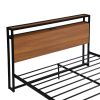 Queen Size Metal Platform Bed Frame with Sockets;  USB Ports and Slat Support ; No Box Spring Needed