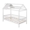 Twin Size Wood House Bed with Fence