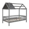 Twin Size Wood House Bed with Fence