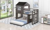 Wooden Twin Over Full Bunk Bed, Loft Bed with Playhouse, Farmhouse, Ladder and Guardrails