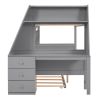 Twin over Full Bunk Bed with Trundle and Built-in Desk;  Three Storage Drawers and Shelf