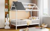 Twin Size Wood House Bed with Fence