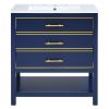 [Viedo]Modern 30inch Navy Blue/White Bathroom Vanity Cabinet Combo with Open
Storge, Two Drawers