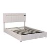 Upholstered Bed Queen Size with LED light;  Bluetooth Player and USB Charging;  Hydraulic Storage Bed in  Velvet Fabric