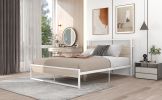 Queen Size Metal Platform Bed Frame with Sockets;  USB Ports and Slat Support ; No Box Spring Needed