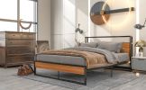 Queen Size Metal Platform Bed Frame with Sockets;  USB Ports and Slat Support ; No Box Spring Needed