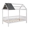 Twin Size Wood House Bed with Fence